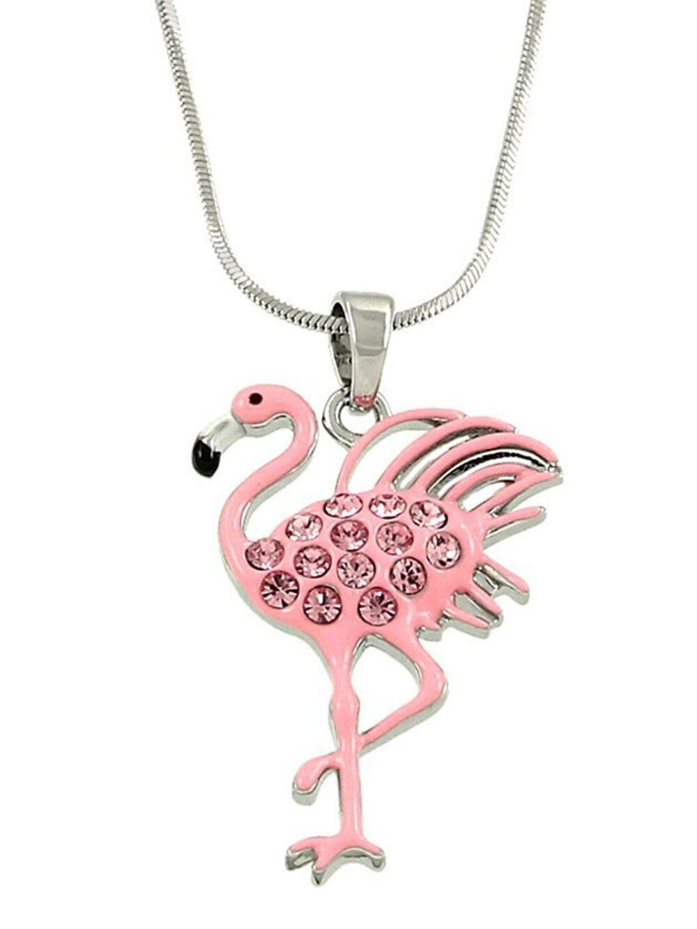 Flamingo Necklace Tropical Leaf Pineapple Charms Florida Bird Sand PINK SILVER